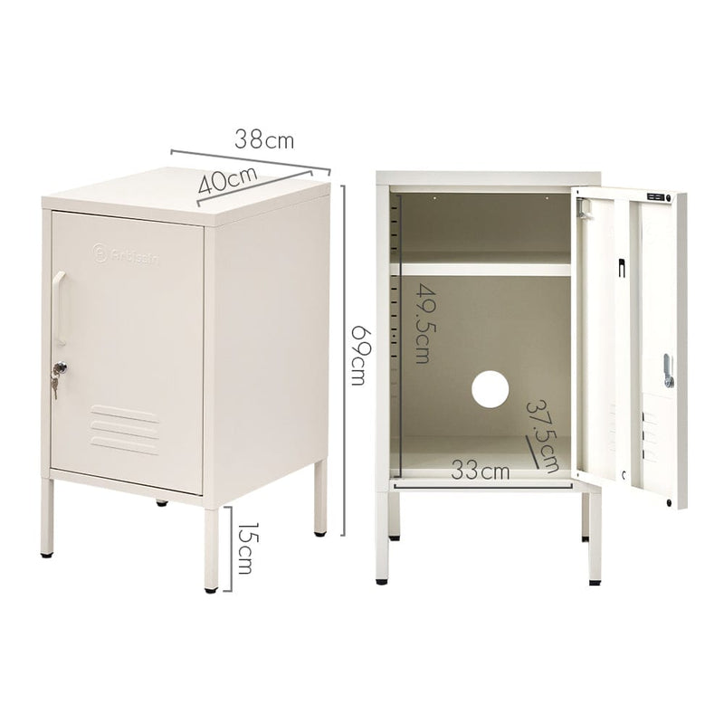 ArtissIn Bedside Table Metal Cabinet - White