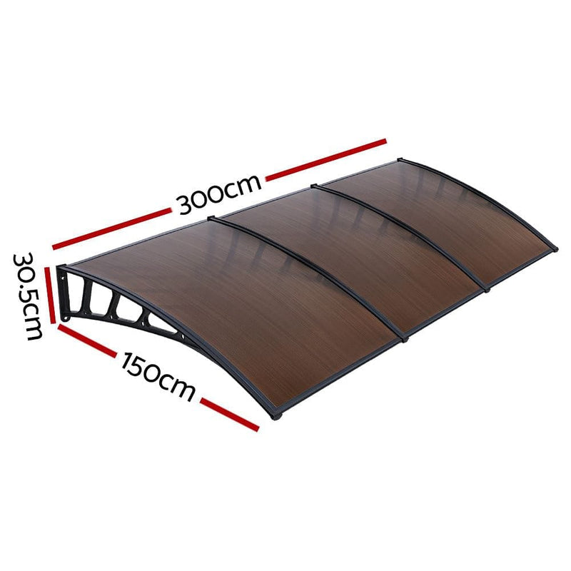 Instahut Window Door Awning Canopy 1.5mx3m Brown Sheet Black Plastic Frame