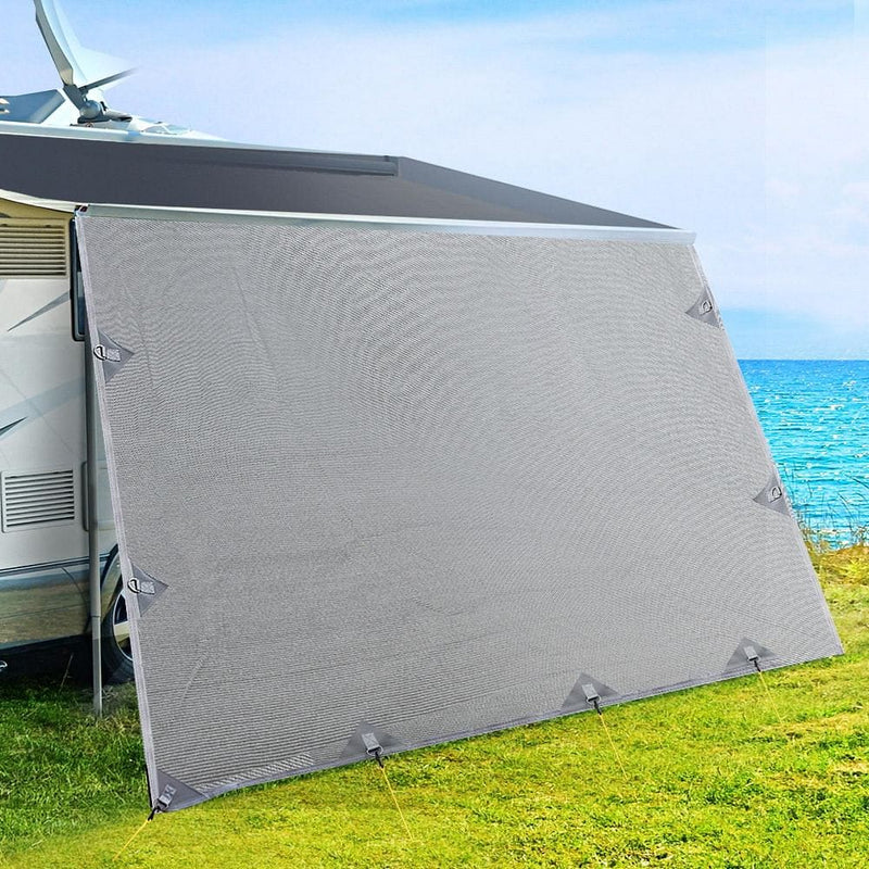 Caravan Privacy Screen Roll Out Awning 4.9x1.95M End Wall Side Sun Shade Grey