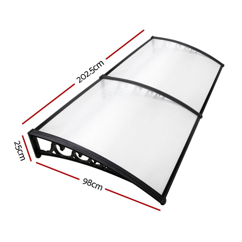Instahut Window Awning Door Canopy 1mx2m Transparent Hollow Sheet Plastic Frame