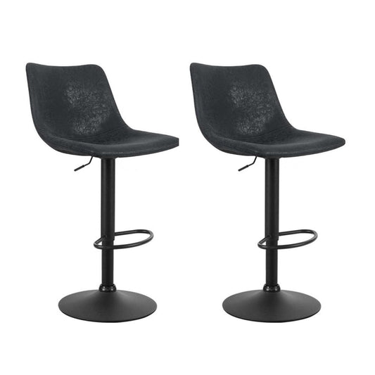 Artiss 2x Bar Stools Vintage Leather Swivel Gas Lift Black