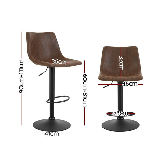 Artiss 2x Bar Stools Vintage Leather Swivel Gas Lift Brown