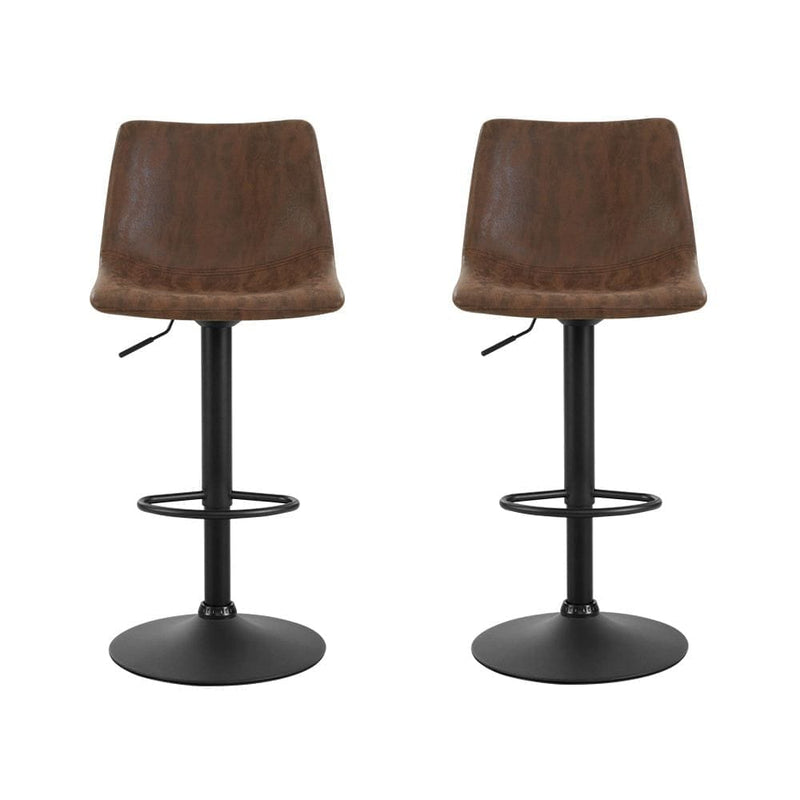 Artiss 2x Bar Stools Vintage Leather Swivel Gas Lift Brown