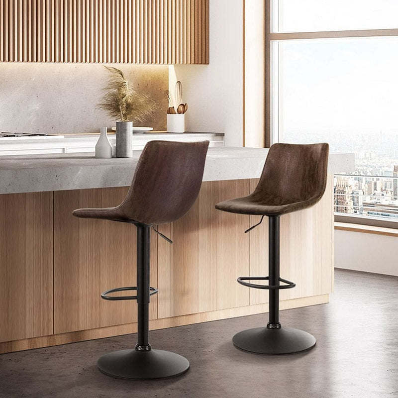 Artiss 2x Bar Stools Vintage Leather Swivel Gas Lift Brown