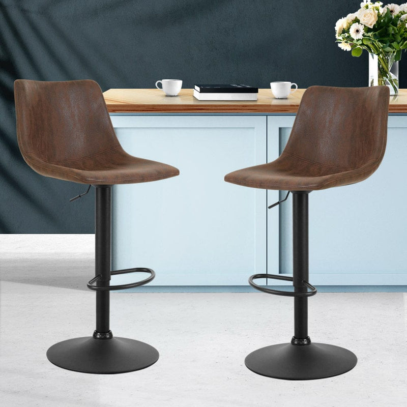 Artiss 2x Bar Stools Vintage Leather Swivel Gas Lift Brown