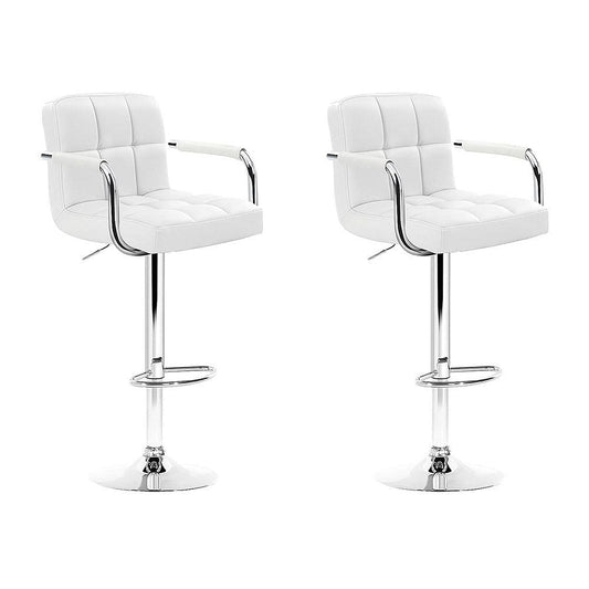 Artiss 2x Bar Stools Leather Gas Lift w/Armrest White