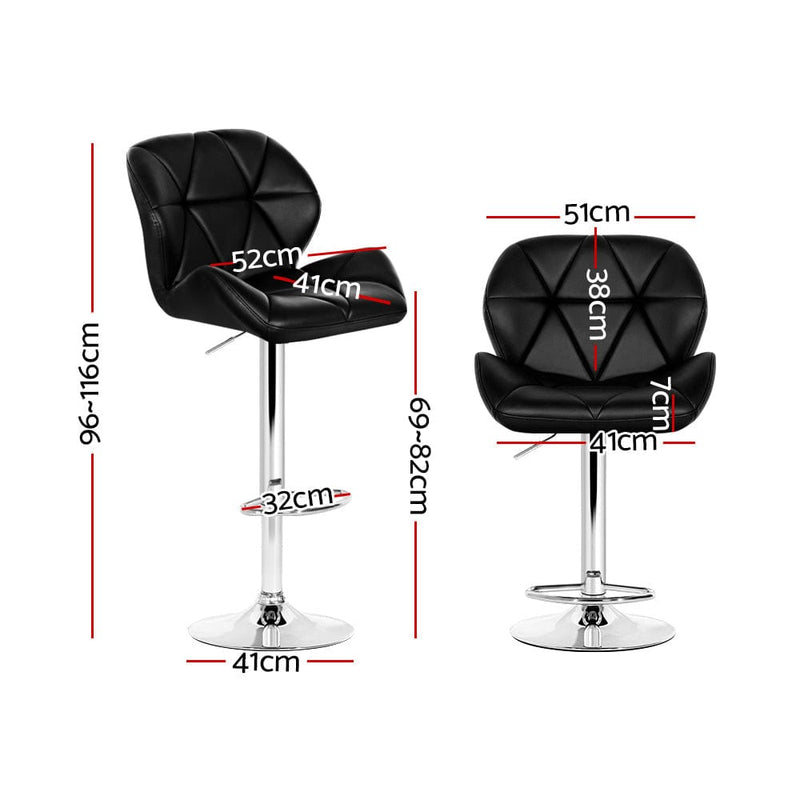 Artiss 2x Bar Stools Gas Lift Padded Leather Black