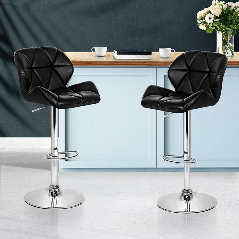 Artiss 2x Bar Stools Gas Lift Padded Leather Black