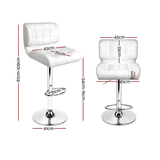 Artiss 2x Bar Stools Gas Lift Leather Padded White