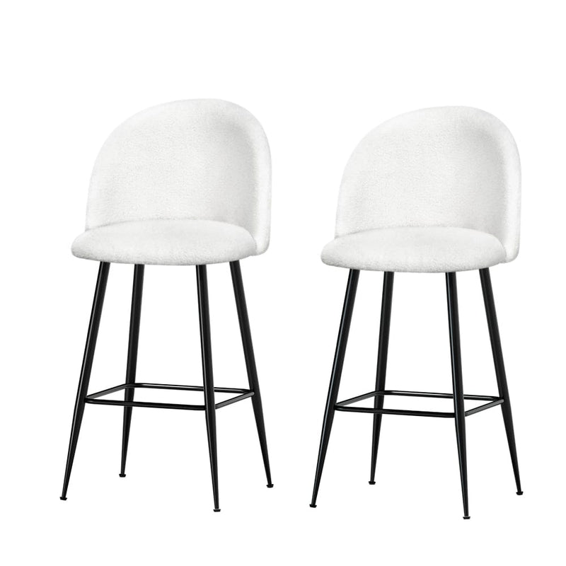 Artiss Set of 2 Bar Stools Kitchen Dining Chair Stool White Chairs Sherpa Boucle