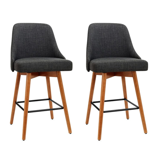 Artiss 2x Bar Stools Swivel Seat Wooden Charcoal