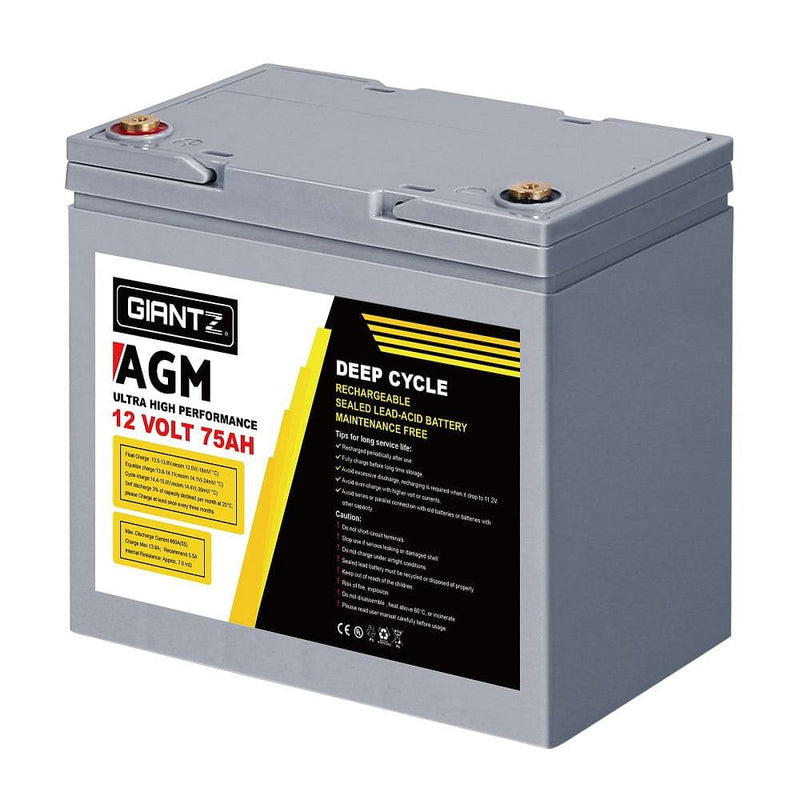 Giantz AGM Deep Cycle Battery 12V 75Ah Box Portable Solar Caravan Camping