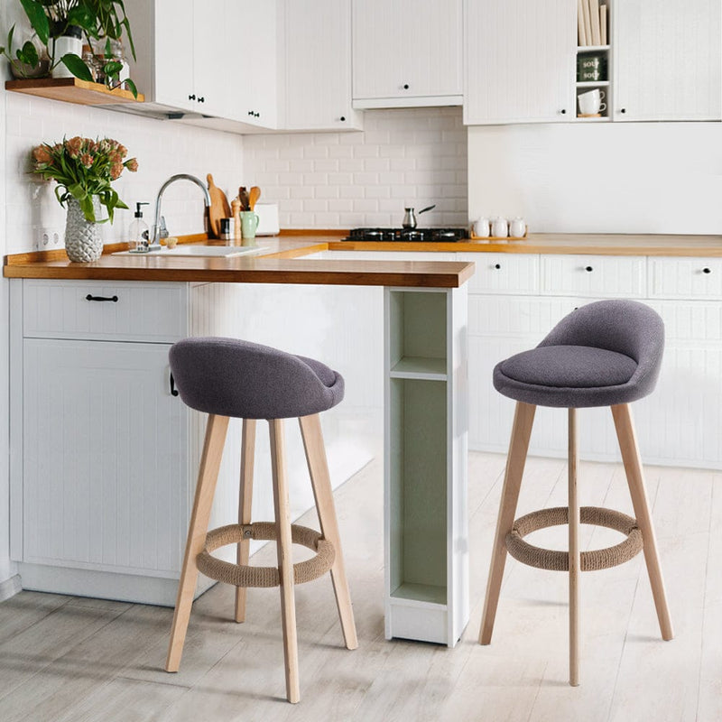 Artiss 2x Bar Stools Padded Linen Wooden Grey