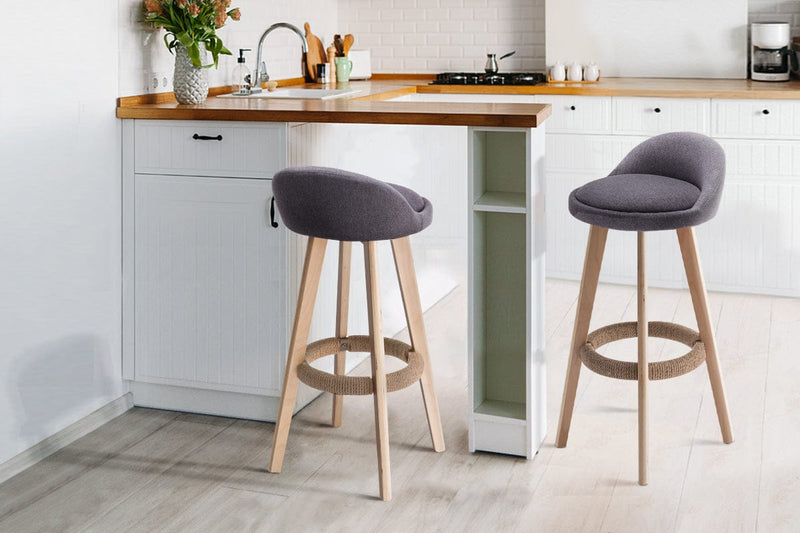 Artiss 2x Bar Stools Padded Linen Wooden Grey