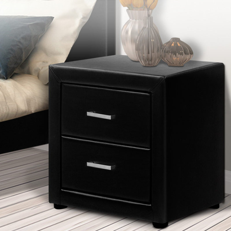 Artiss Bedside Table 2 Drawers Side Table Leather - CADEN Black