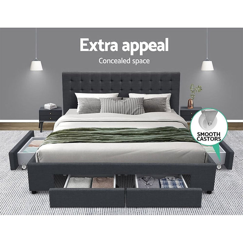 Artiss Bed Frame King Size with 4 Drawers Charcoal AVIO