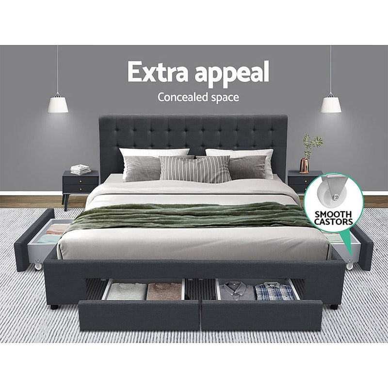 Artiss Bed Frame Queen Size with 4 Drawers Charcoal AVIO