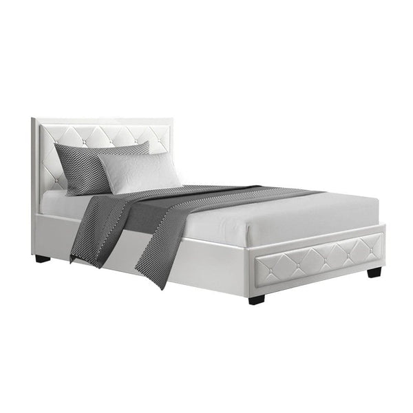 Artiss Bed Frame King Single Size Gas Lift White TIYO