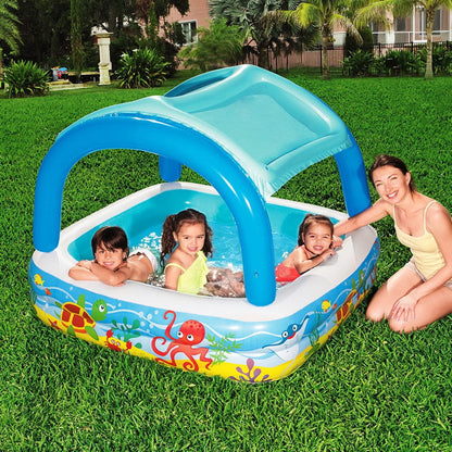 Bestway Kids Pool 140x140x114cm Inflatable Swimming w/ Canopy Play Pools 265L