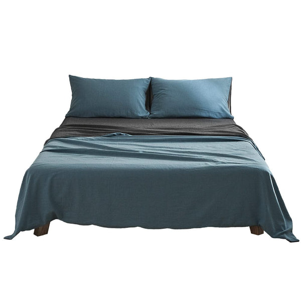 Cosy Club Cotton Bed Sheets Set Blue Grey Cover Double