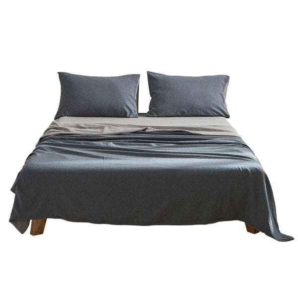 Cosy Club Cotton Bed Sheets Set Navy Grey Cover Double