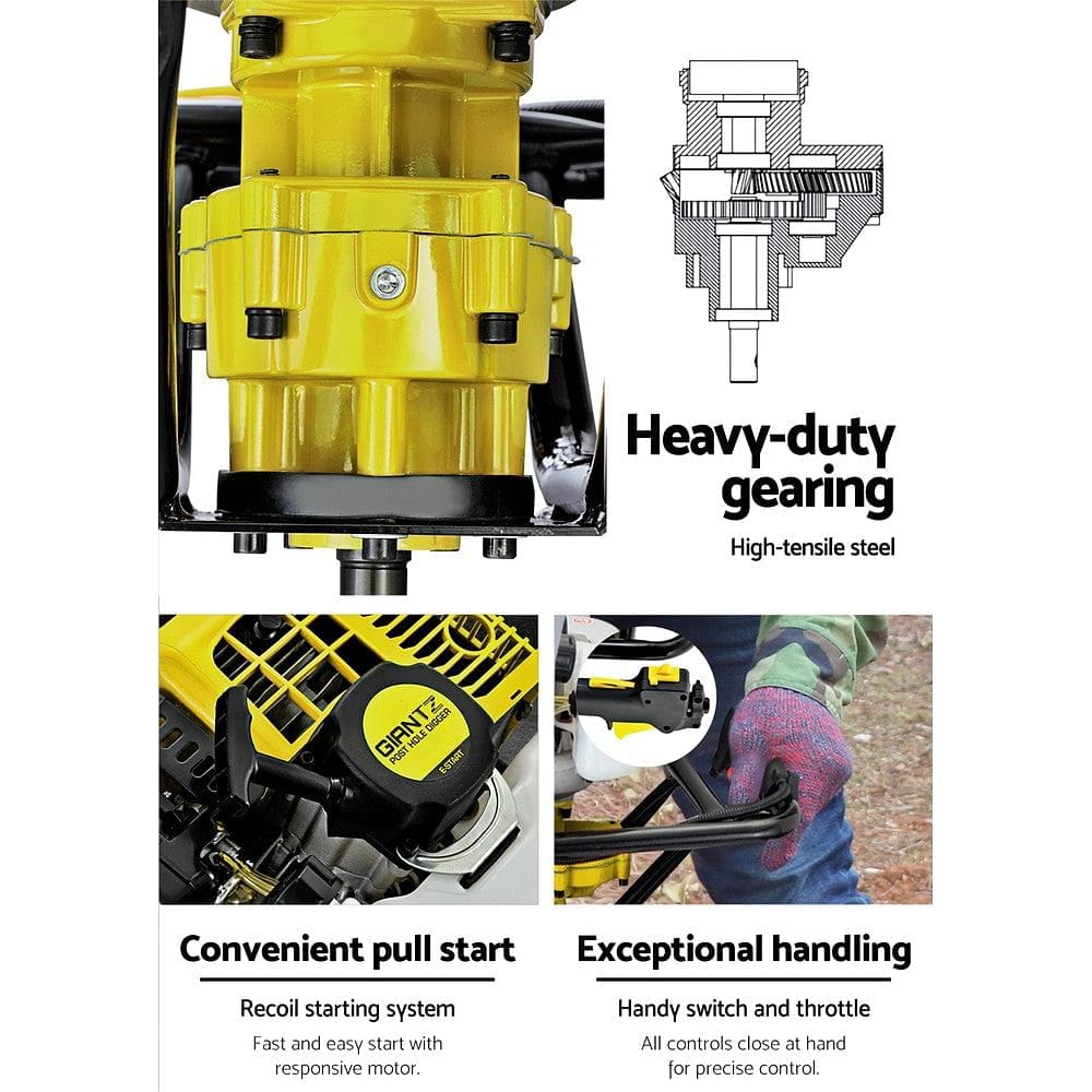 Giantz 92CC Post Hole Digger 300mm Petrol Drill Auger Extension Bits