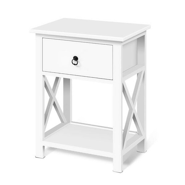 Artiss 2 X Bedside Table 1 Drawer with Shelf - EMMA White