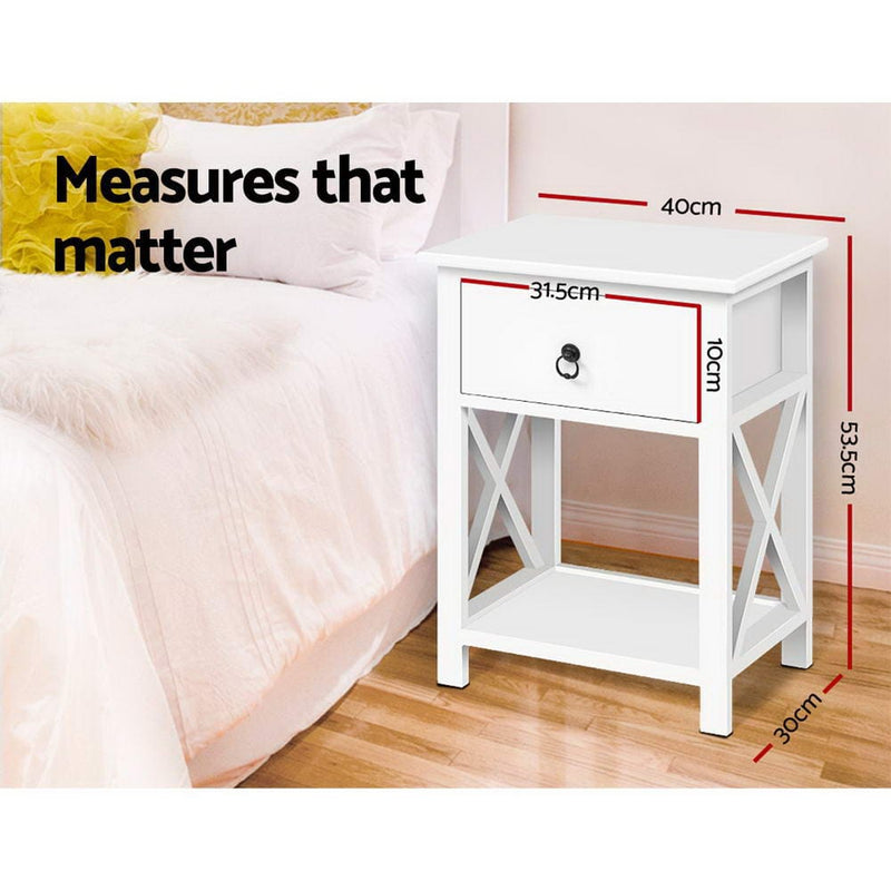 Artiss 2 X Bedside Table 1 Drawer with Shelf - EMMA White