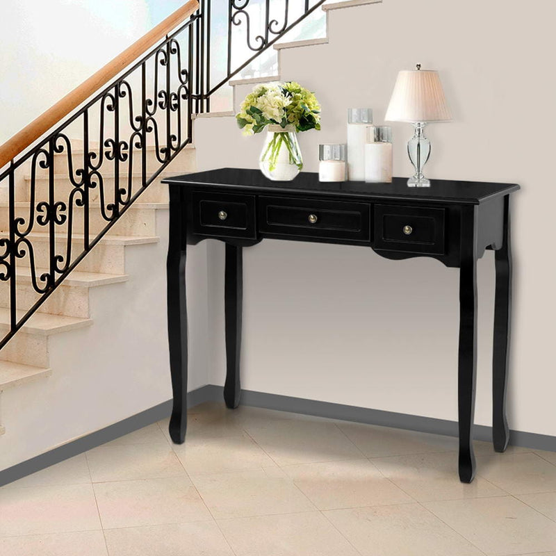 Artiss Console Table 3 Drawers Black Hamptons