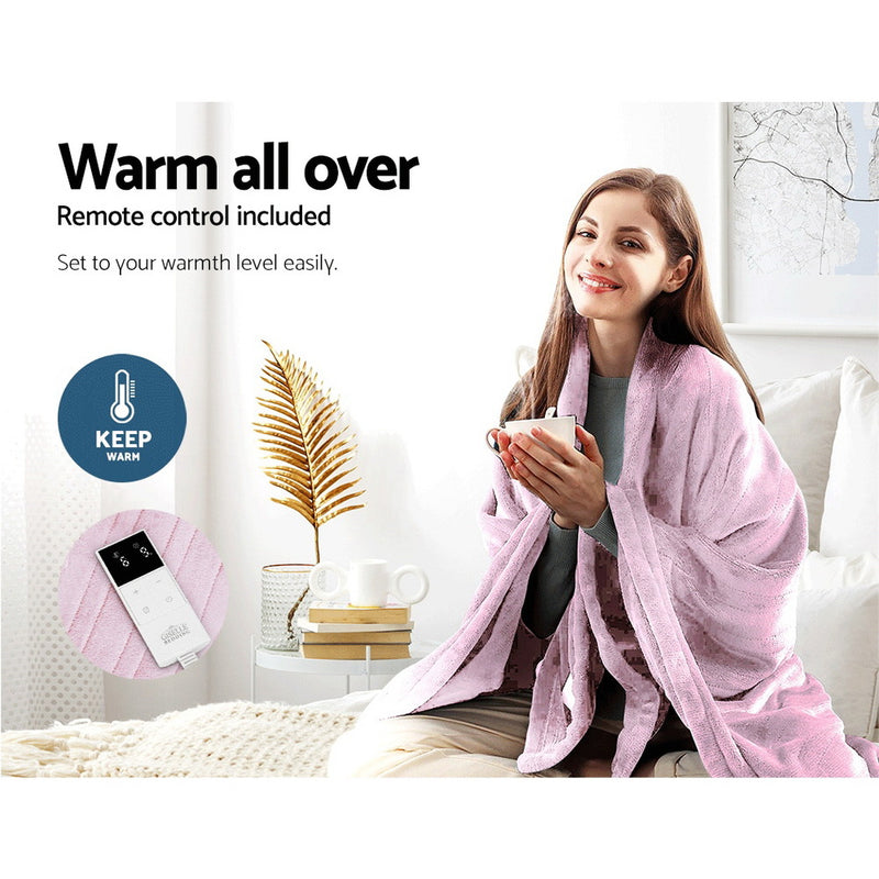 Giselle Electric Throw Rug Heated Blanket Fleece Pink