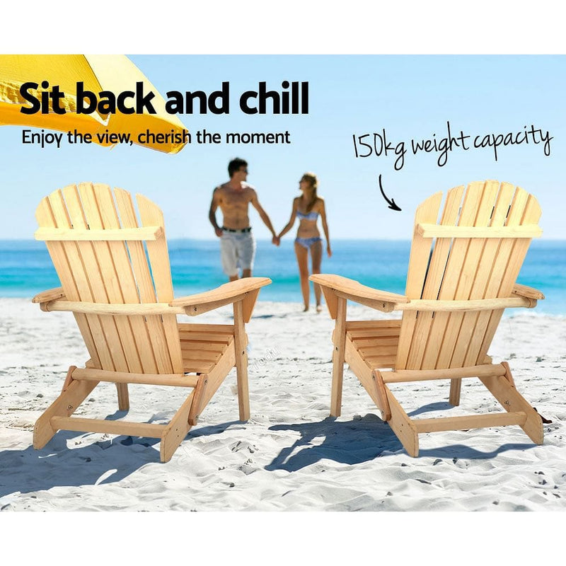 Gardeon Adirondack Outdoor Chairs Wooden Beach Chair Patio Furniture Garden Natural