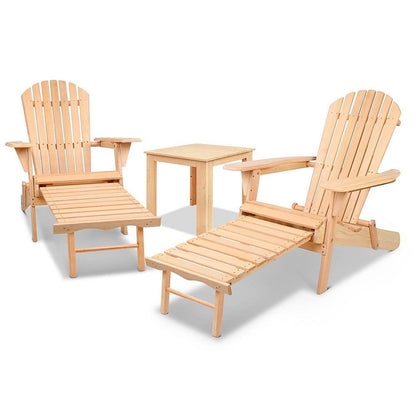 Gardeon 3PC Adirondack Outdoor Table and Chairs? Wooden Sun Lounge Beach Patio Natural