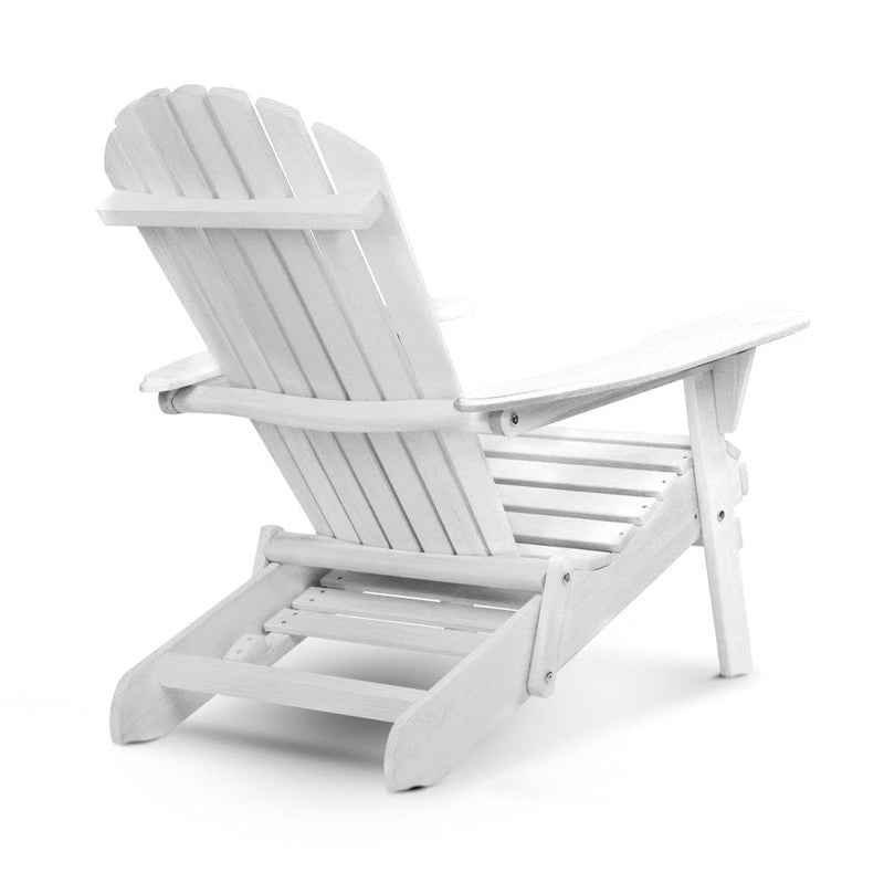 Gardeon 3PC Adirondack Outdoor Table and Chairs Wooden Sun Lounge Beach Patio White