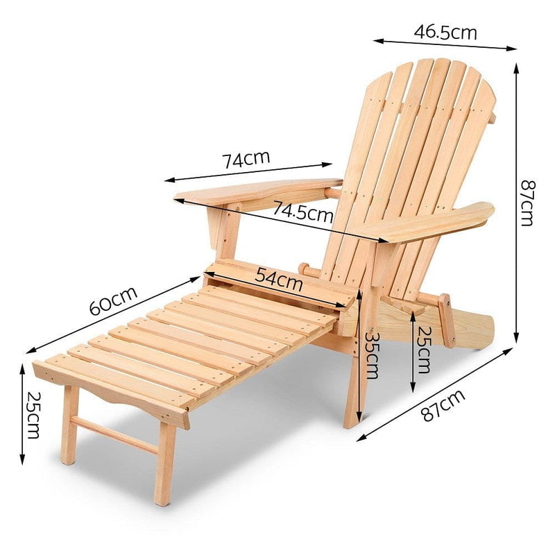 Gardeon Adirondack Outdoor Chairs Wooden Sun Lounge Patio Furniture Garden Natural