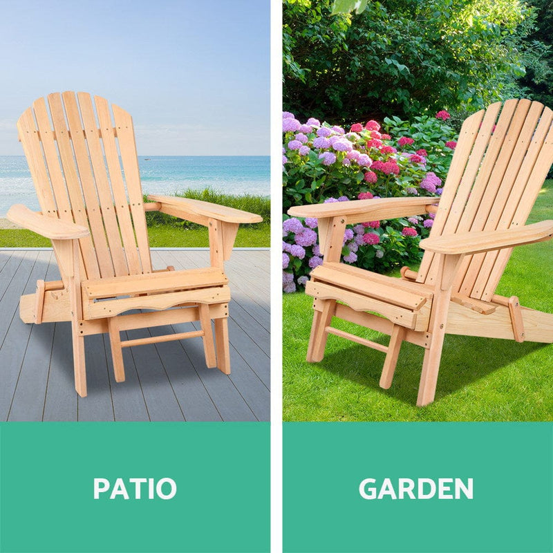 Gardeon Adirondack Outdoor Chairs Wooden Sun Lounge Patio Furniture Garden Natural