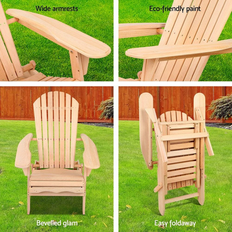 Gardeon Adirondack Outdoor Chairs Wooden Sun Lounge Patio Furniture Garden Natural