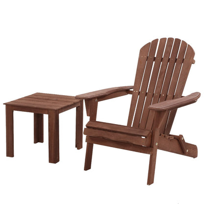 Gardeon Adirondack Outdoor Chairs Wooden Foldable Beach Chair Patio Furniture Brown