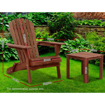 Gardeon Adirondack Outdoor Chairs Wooden Foldable Beach Chair Patio Furniture Brown