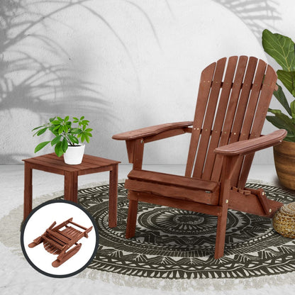 Gardeon Adirondack Outdoor Chairs Wooden Foldable Beach Chair Patio Furniture Brown