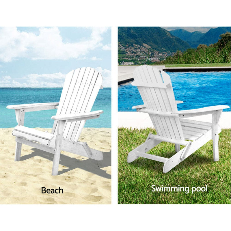 Gardeon 3PC Adirondack Outdoor Table and Chairs Wooden Foldable Beach Chair White