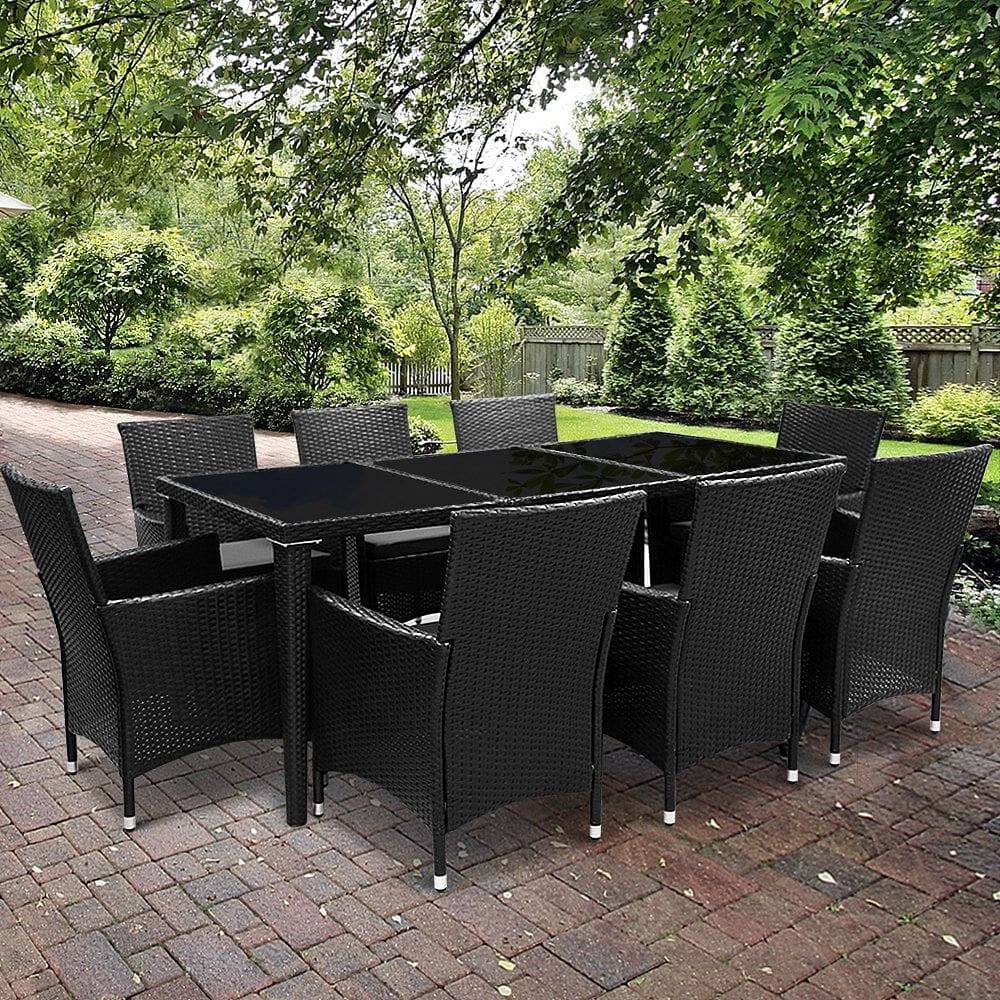 Gardeon Outdoor Dining Set 9 Piece Wicker Lounge Setting Black