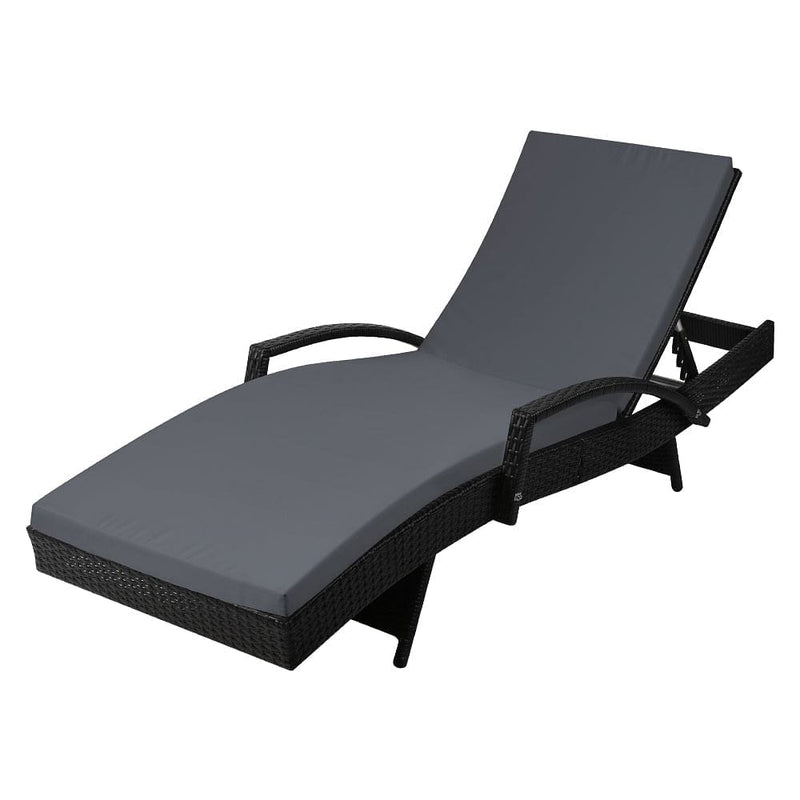 Gardeon Sun Lounge Wicker Lounger Outdoor Furniture Beach Chair Patio Adjustable Cushion Black