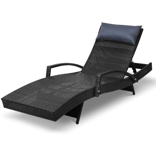 Gardeon Sun Lounge Wicker Lounger Outdoor Furniture Beach Chair Armrest Adjustable Black