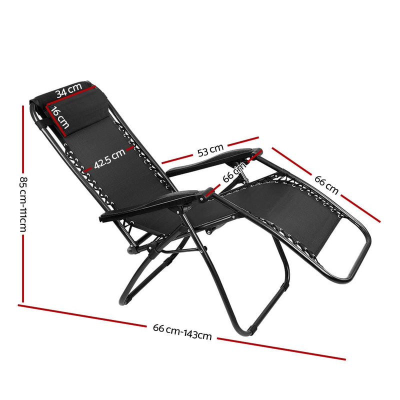 Gardeon 2PC Zero Gravity Chair Folding Outdoor Recliner Adjustable Sun Lounge Camping Black