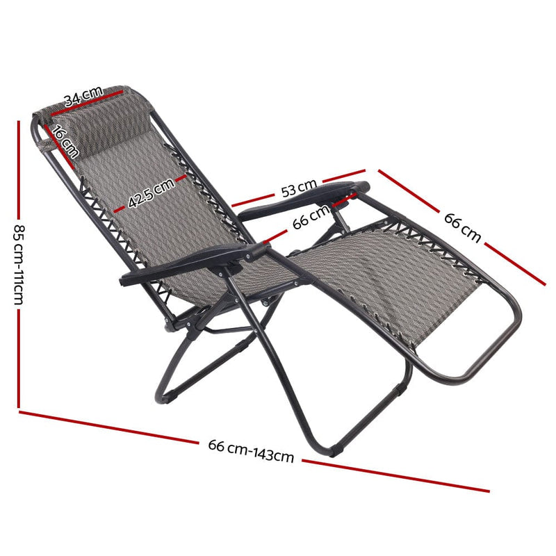 Gardeon 2PC Zero Gravity Chair Folding Outdoor Recliner Adjustable Sun Lounge Camping Grey