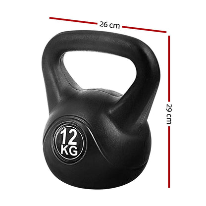 Everfit 12kg Kettlebell Set Weight Lifting Bench Dumbbells Kettle Bell Gym Home