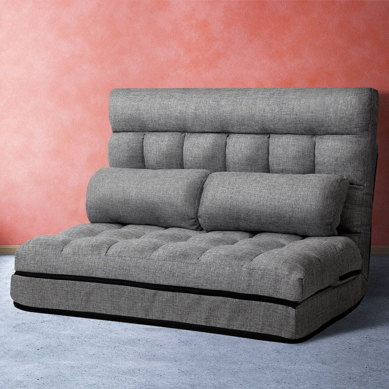 Artiss Lounge Sofa Bed 2-seater Grey Fabric