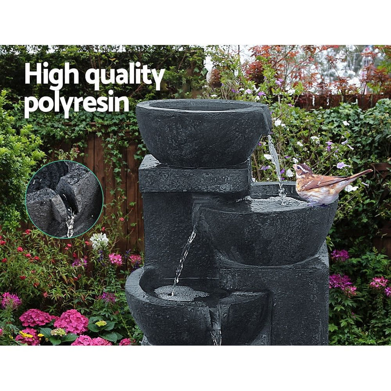 Gardeon Solar Water Feature Cascading Fountain 4-Tier Bowl LED Lights 72CM Blue