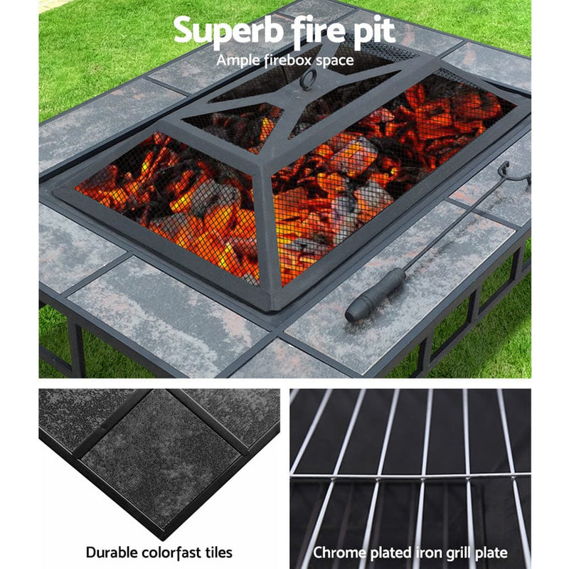 Fire Pit BBQ Grill Table Outdoor Garden Patio Camping Wood Charcoal Fireplace