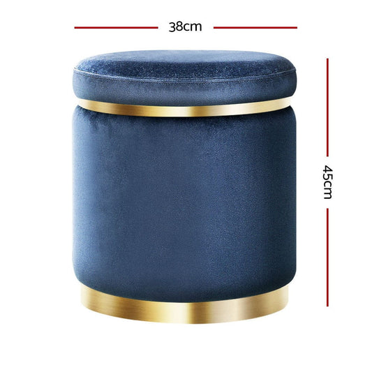 Artiss Ottoman Foot Stool Round Velvet Navy